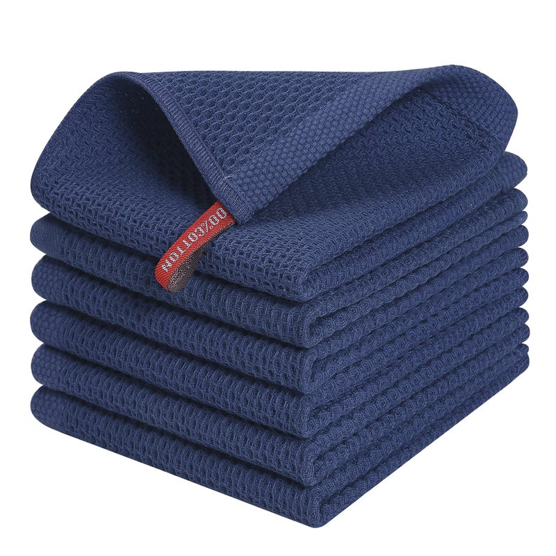 Kitinjoy 100 Cotton Kitchen Dish Cloths 6 Pack Waffle Weave Ultra Soft Absorbent Dish Towels for Drying Dishes Quick Drying Kitchen Towels Dish Rags 12 X 12 Inches Navy Blue