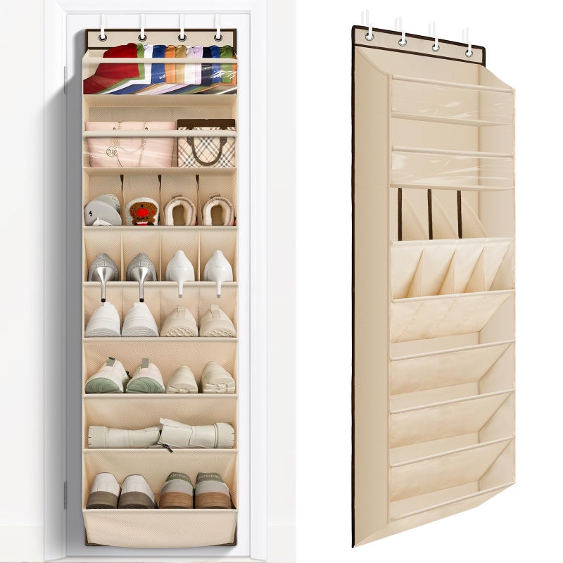 FENTEC 1 Pack Over The Door Shoe Organizer, 68" Exlarge Deep Pockets Hanging Shoe Organizers, 8-Tier Shoe Rack for Closet, Shoe Holder for Boots,Over Door Organizer in Home, RV, Dorm, Beige - Image 1