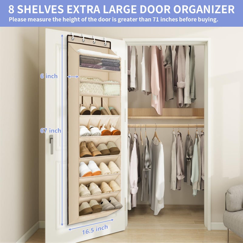FENTEC 1 Pack Over The Door Shoe Organizer, 68" Exlarge Deep Pockets Hanging Shoe Organizers, 8-Tier Shoe Rack for Closet, Shoe Holder for Boots,Over Door Organizer in Home, RV, Dorm, Beige - Image 4