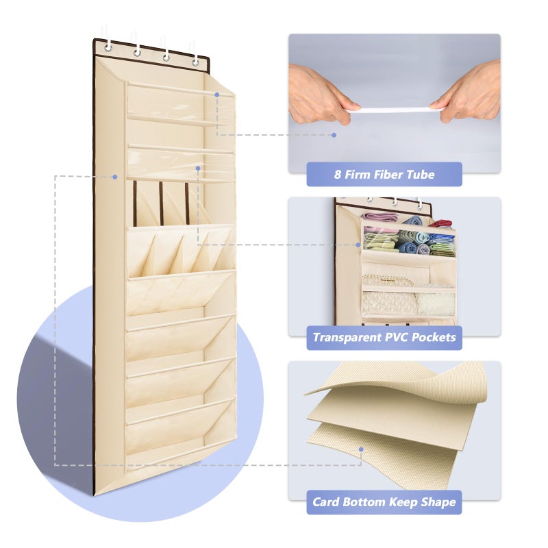 FENTEC 1 Pack Over The Door Shoe Organizer, 68" Exlarge Deep Pockets Hanging Shoe Organizers, 8-Tier Shoe Rack for Closet, Shoe Holder for Boots,Over Door Organizer in Home, RV, Dorm, Beige - Image 3
