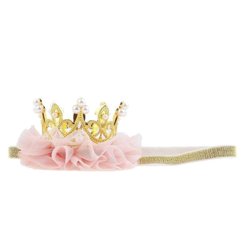 Nishine Princess Toddler Girls Crown Tiaras Baby Elastic Birthday Party Crown Headband Photo Props Gift PearGold - Image 1