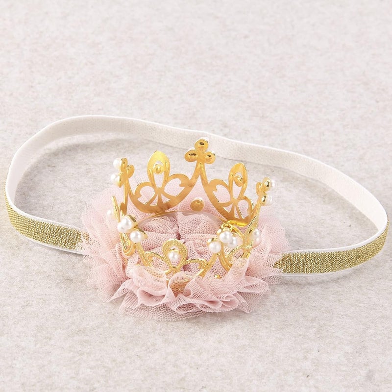 Nishine Princess Toddler Girls Crown Tiaras Baby Elastic Birthday Party Crown Headband Photo Props Gift PearGold - Image 5