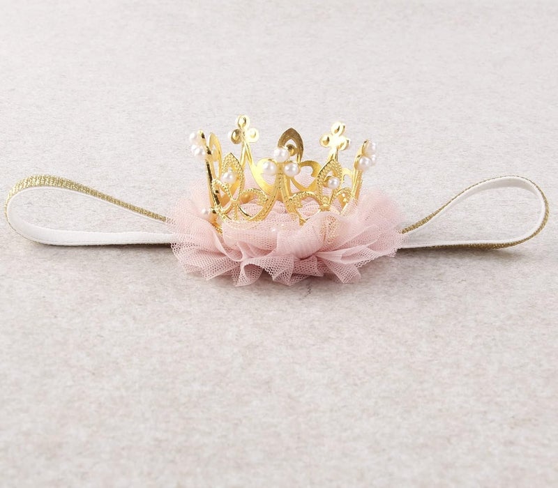Nishine Princess Toddler Girls Crown Tiaras Baby Elastic Birthday Party Crown Headband Photo Props Gift PearGold - Image 4