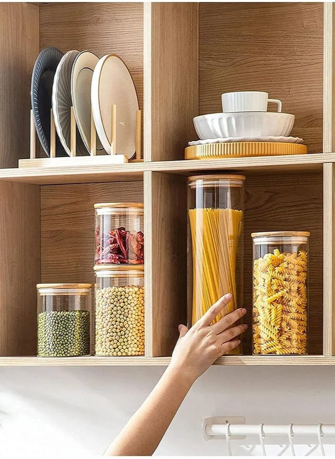 1Chase Borosilicate Glass Storage Jar With Airtight Bamboo Lid, Clear Glass Container, Pantry Organizer For Spaghetti, Pasta, Noodles, Coffee, Tea, Sugar, Set of 2, 2200ML