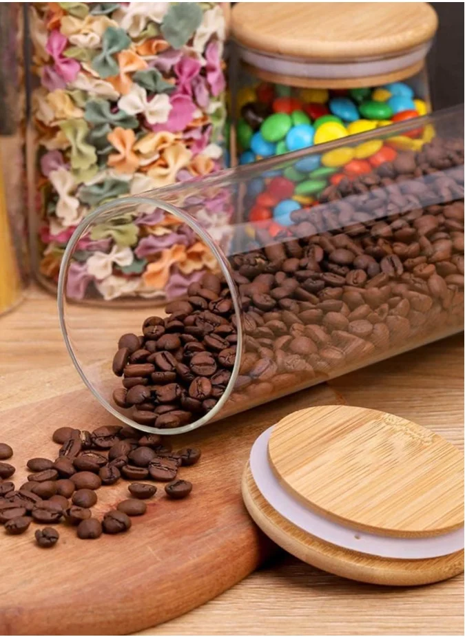 1Chase Borosilicate Glass Storage Jar With Airtight Bamboo Lid, Clear Glass Container, Pantry Organizer For Spaghetti, Pasta, Noodles, Coffee, Tea, Sugar, Set of 2, 2200ML