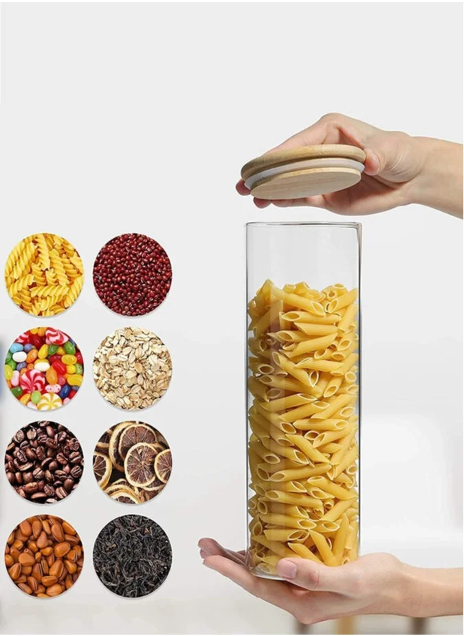1Chase Borosilicate Glass Storage Jar With Airtight Bamboo Lid, Clear Glass Container, Pantry Organizer For Spaghetti, Pasta, Noodles, Coffee, Tea, Sugar, Set of 2, 2200ML