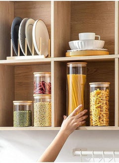1Chase Borosilicate Glass Storage Jar With Airtight Bamboo Lid, Clear Glass Container, Pantry Organizer For Spaghetti, Pasta, Noodles, Coffee, Tea, Sugar, Set of 2, 2200ML  - Image 3