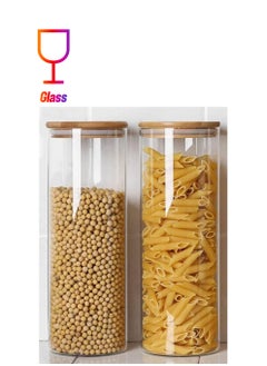 1Chase Borosilicate Glass Storage Jar With Airtight Bamboo Lid, Clear Glass Container, Pantry Organizer For Spaghetti, Pasta, Noodles, Coffee, Tea, Sugar, Set of 2, 2200ML  - Image 1