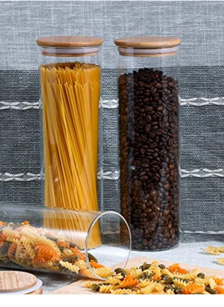 1Chase Borosilicate Glass Storage Jar With Airtight Bamboo Lid, Clear Glass Container, Pantry Organizer For Spaghetti, Pasta, Noodles, Coffee, Tea, Sugar, Set of 2, 2200ML  - Image 1