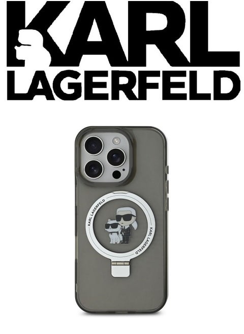 iPhone 16 Pro Case, supports wireless charging MagSafe With stand to and can be used as a phone holder, Dark transparent with original logo and design approved by the global brand (KARL LAGERFELD). From CG Mobile.