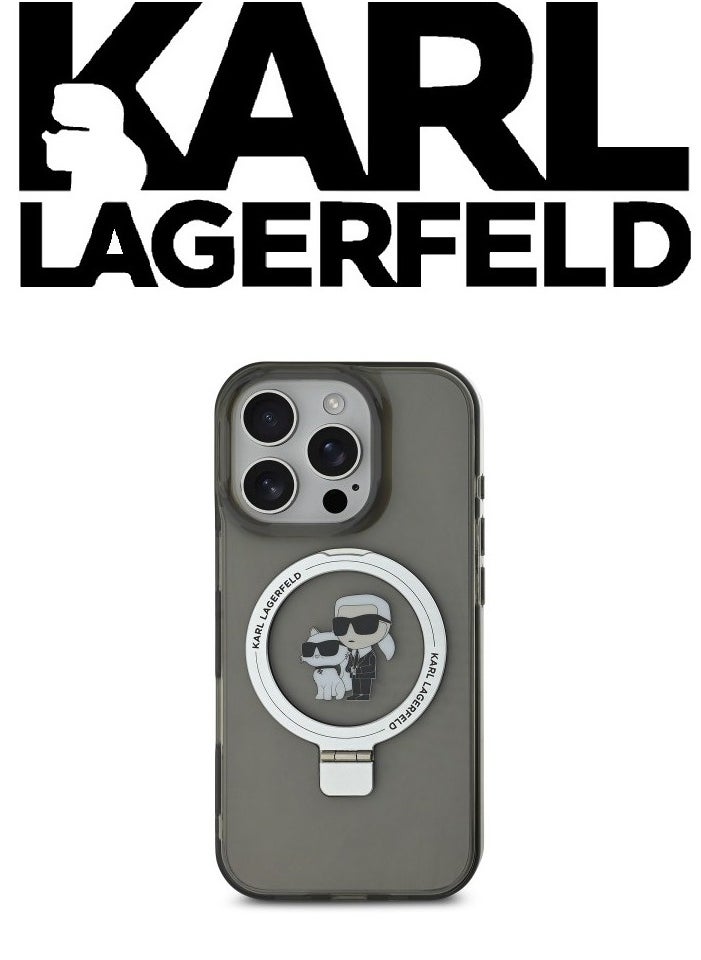iPhone 16 Pro Case, supports wireless charging MagSafe With stand to and can be used as a phone holder, Dark transparent with original logo and design approved by the global brand (KARL LAGERFELD). From CG Mobile.