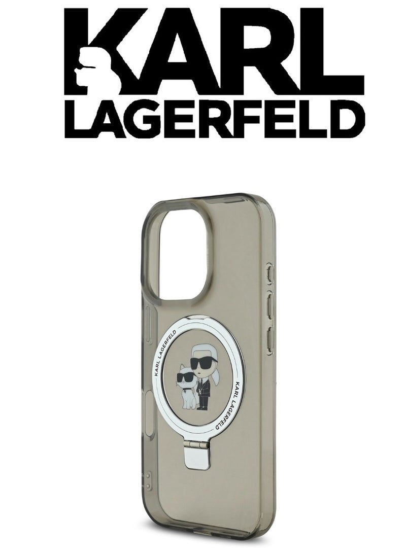 iPhone 16 Pro Case, supports wireless charging MagSafe With stand to and can be used as a phone holder, Dark transparent with original logo and design approved by the global brand (KARL LAGERFELD). From CG Mobile.