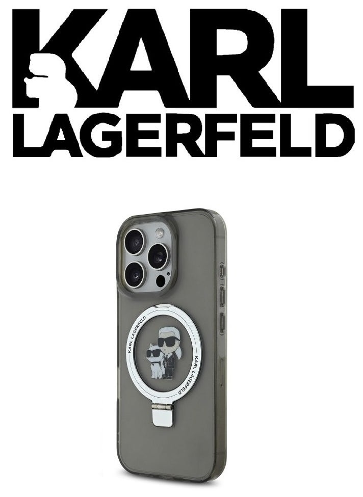 iPhone 16 Pro Case, supports wireless charging MagSafe With stand to and can be used as a phone holder, Dark transparent with original logo and design approved by the global brand (KARL LAGERFELD). From CG Mobile.