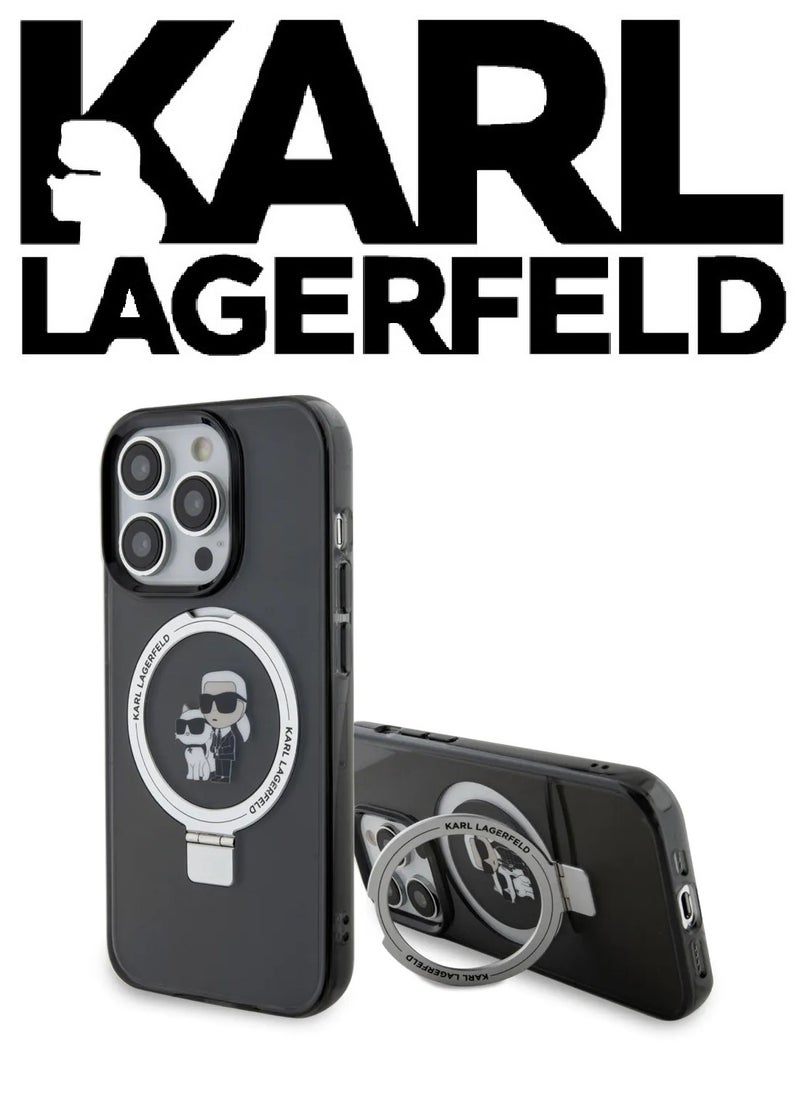 iPhone 16 Pro Case, supports wireless charging MagSafe With stand to and can be used as a phone holder, Dark transparent with original logo and design approved by the global brand (KARL LAGERFELD). From CG Mobile.