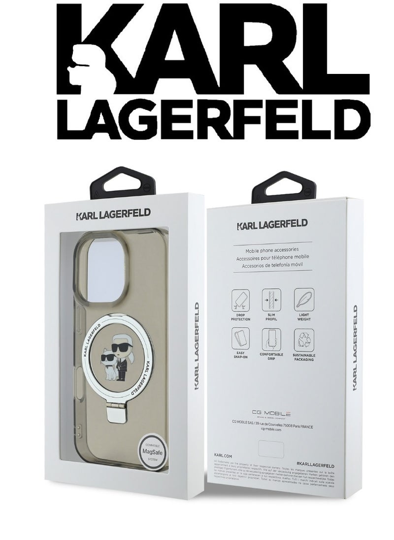 iPhone 16 Pro Case, supports wireless charging MagSafe With stand to and can be used as a phone holder, Dark transparent with original logo and design approved by the global brand (KARL LAGERFELD). From CG Mobile.