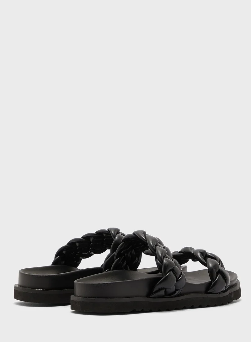 Ginger Double Braided Strap Footbed Flat Sandal