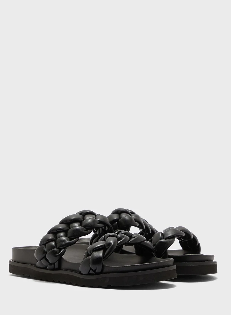 Ginger Double Braided Strap Footbed Flat Sandal