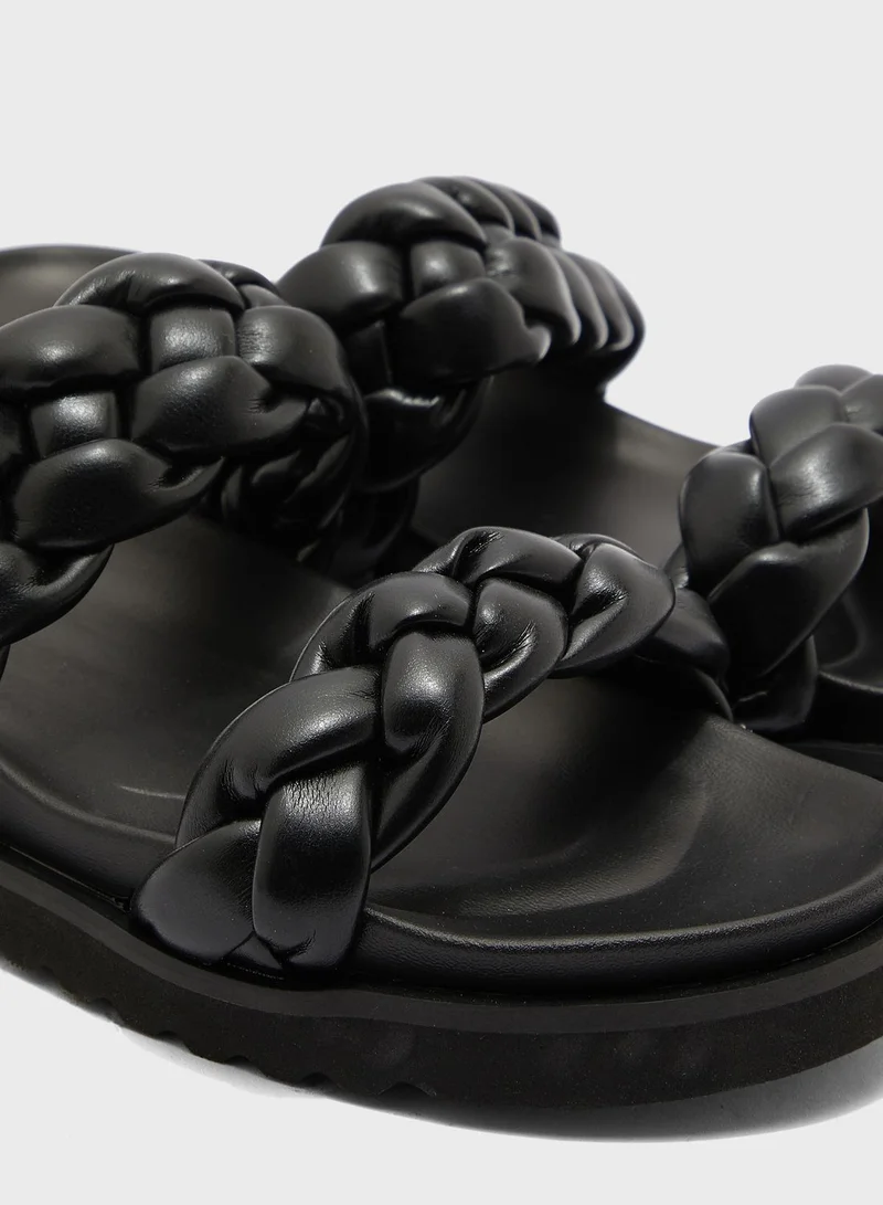 Ginger Double Braided Strap Footbed Flat Sandal