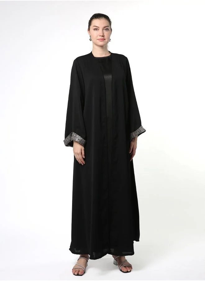 Line73 by Zahra Patterned Front-Cut A-Line Abaya