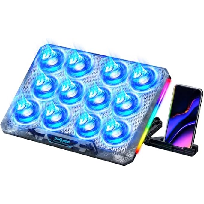 rayihni LAPTOP COOLING STAND AND FAN, ADJUSTABLE BASE FOR 12" TO 17.3 LAPTOP, 5 TILT LEVELS, 12 QUIET FANS (GEAR VERSION) - Image 1