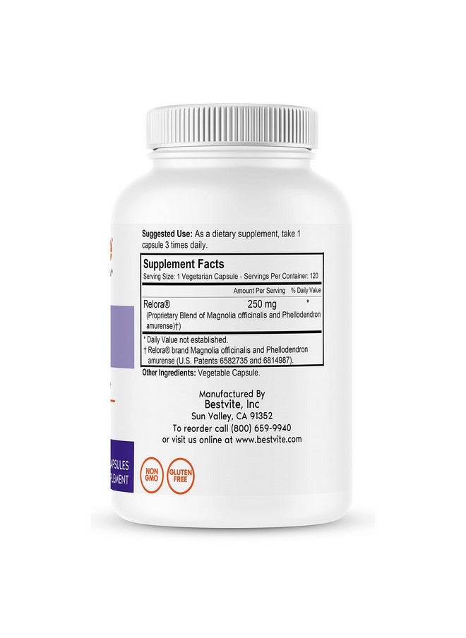 BESTVITE - Relora 250Mg (120 Vegetarian Capsules) Clinically Researched No Fillers No Stearates No Flow Agents Vegan Non Gmo Gluten Free - Image 1