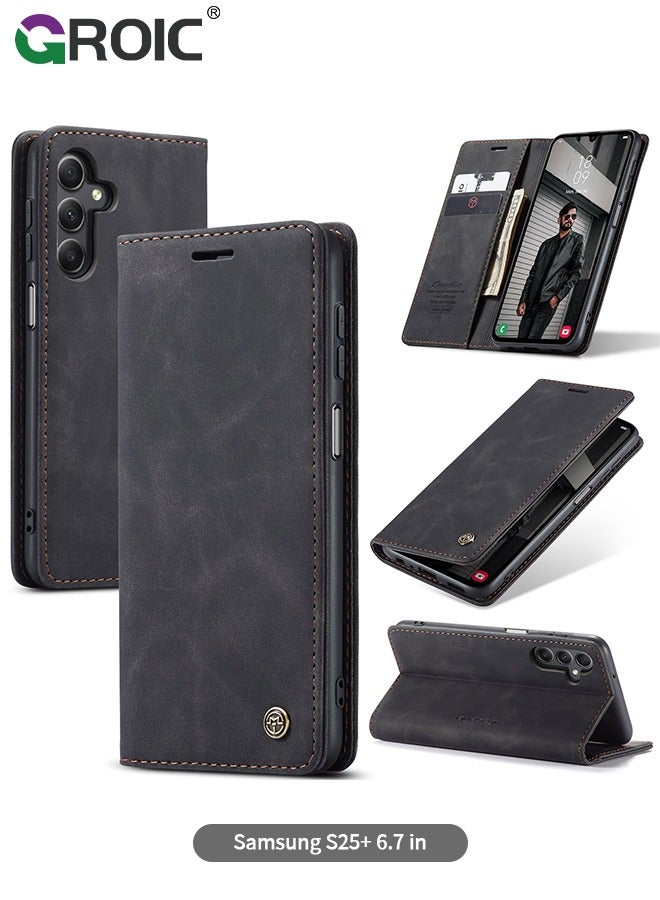 GROIC For Samsung Galaxy S25 Plus Case, Luxury Leather Wallet Cover, Leather Wallet Case Classic Design with Card Slot and Magnetic Flip Flip Folding Case for Samsung Galaxy S25 Plus 6.7 inch - Image 1