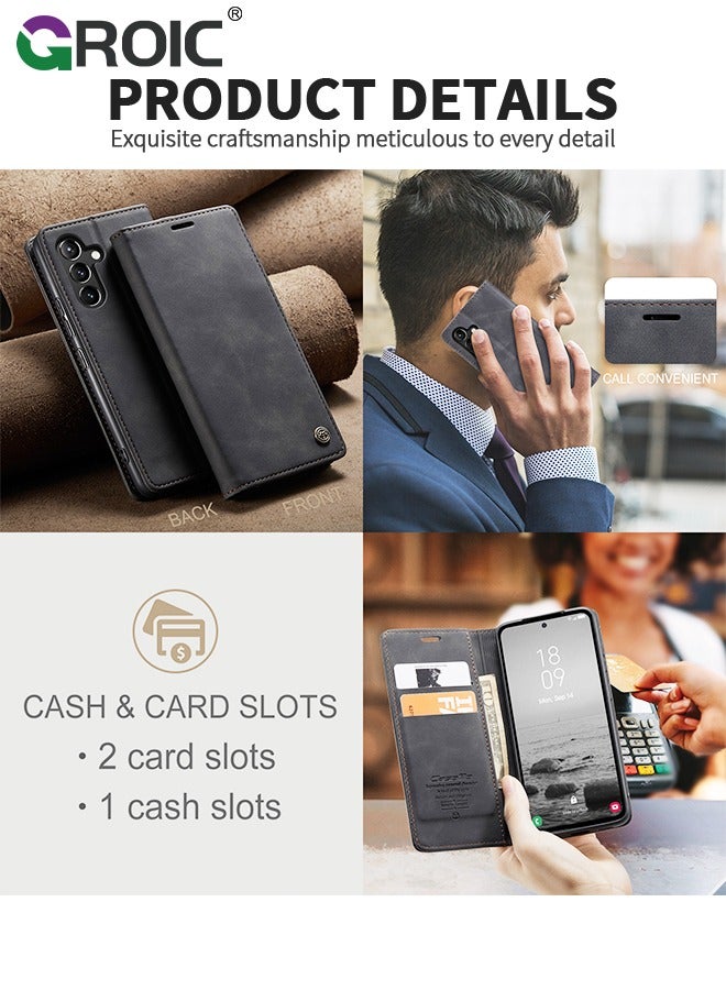 GROIC For Samsung Galaxy S25 Plus Case, Luxury Leather Wallet Cover, Leather Wallet Case Classic Design with Card Slot and Magnetic Flip Flip Folding Case for Samsung Galaxy S25 Plus 6.7 inch - Image 5