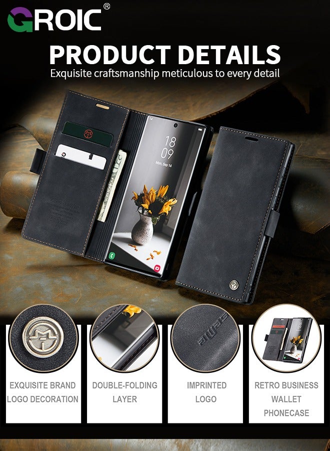 GROIC For Samsung Galaxy S25 Plus Case, Luxury Leather Wallet Cover, Leather Wallet Case Classic Design with Card Slot and Magnetic Flip Flip Folding Case for Samsung Galaxy S25 Plus 6.7 inch - Image 4