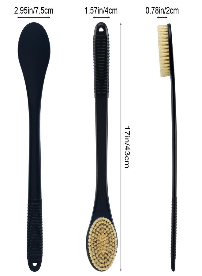 VANZAVANZU Back Scrubber for Shower, Shower Body Brush for Cleaning with Long Handle for Showering, 17 Inch Back Washer Exfoliator for Shower Men Women with Non-Slip Handle, Adhesive Hook (Black-Boar Bristles) - Image 3