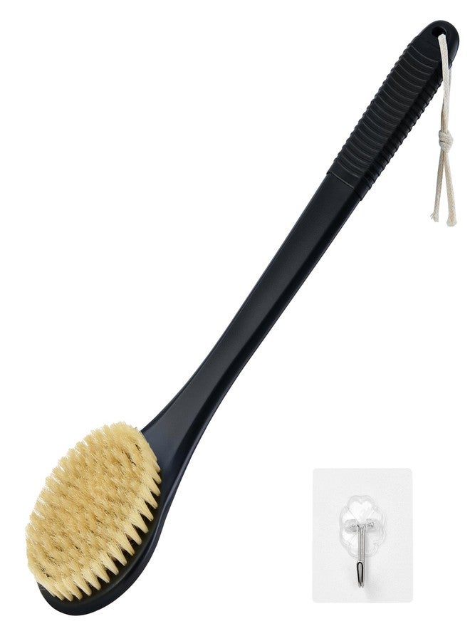 VANZAVANZU Back Scrubber for Shower, Shower Body Brush for Cleaning with Long Handle for Showering, 17 Inch Back Washer Exfoliator for Shower Men Women with Non-Slip Handle, Adhesive Hook (Black-Boar Bristles) - Image 1