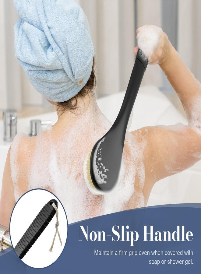 VANZAVANZU Back Scrubber for Shower, Shower Body Brush for Cleaning with Long Handle for Showering, 17 Inch Back Washer Exfoliator for Shower Men Women with Non-Slip Handle, Adhesive Hook (Black-Boar Bristles) - Image 2
