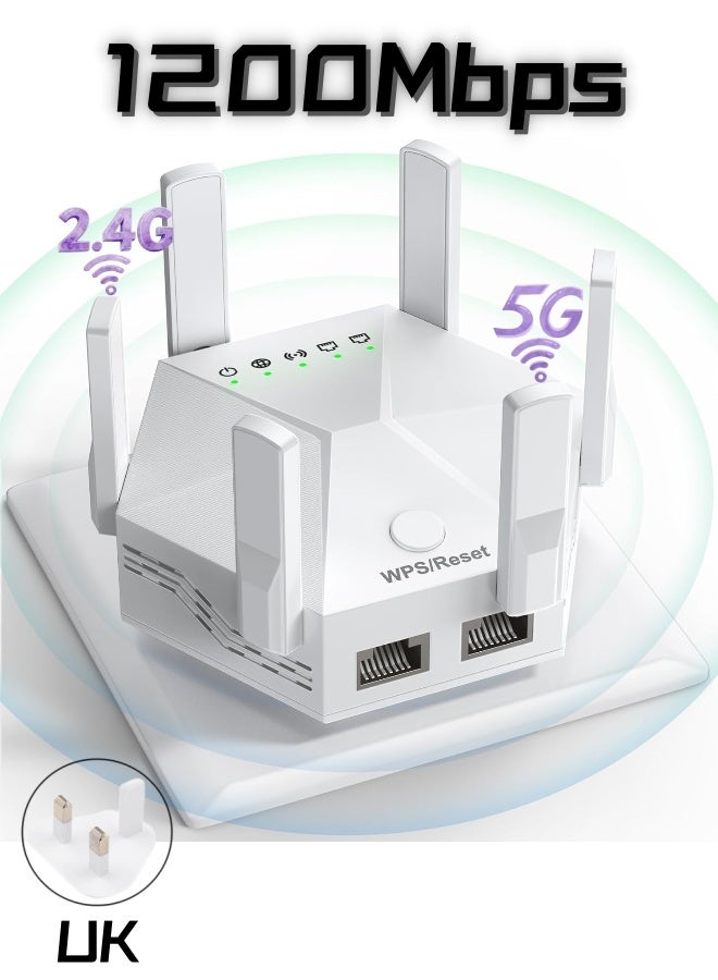 6 هوائيات 1200 ميجابت في الثانية ثنائي النطاق 5 جيجاهرتز/2.4 جيجاهرتز إنترنت لاسلكي طويل المدى معزز ومكرر واي فاي مع تغطية تصل إلى 10000 قدم مربع - Image 1