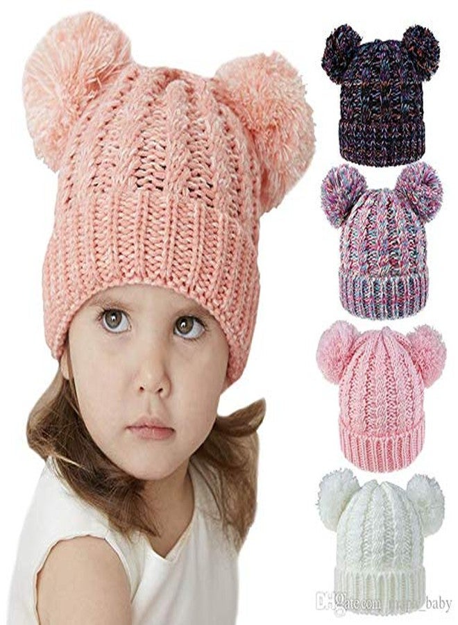 V3E Baby Boys & Girl's Beanie Knit Hat Winter Twist Double Pom Pom Wool Knitted Cap with Cartoon Mouse Ears (Multicolor) - Image 3