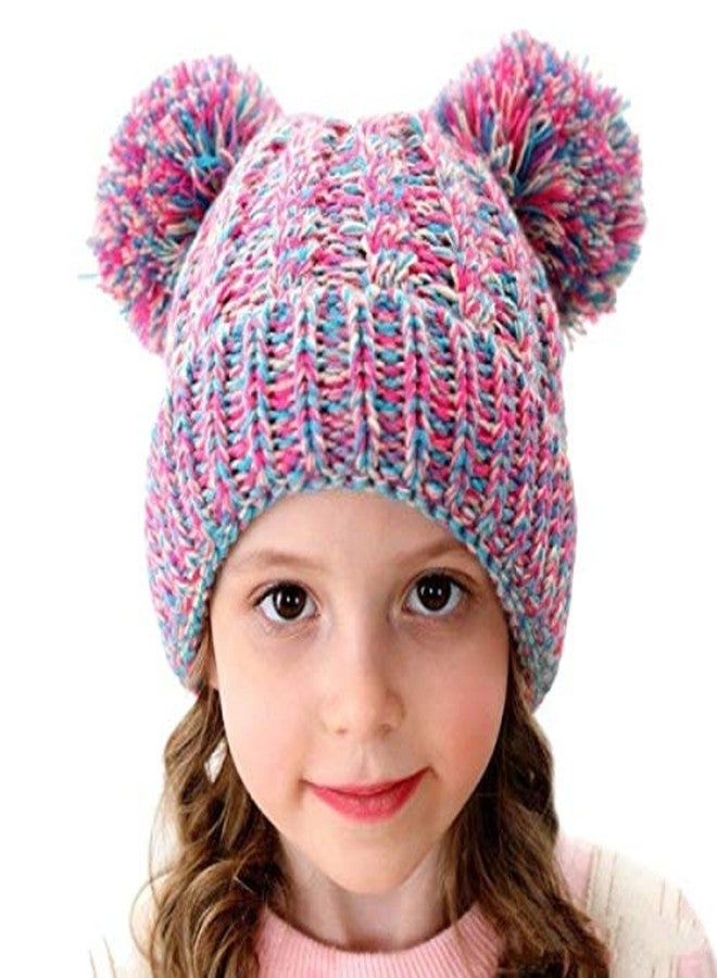 V3E Baby Boys & Girl's Beanie Knit Hat Winter Twist Double Pom Pom Wool Knitted Cap with Cartoon Mouse Ears (Multicolor) - Image 1