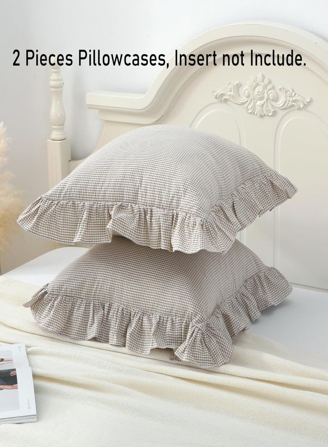 Silnuo Brown/White Ruffle Plaid Throw Pillow Covers Farmhouse Checkered Gingham Pillowcases 24"x24" Pillow Shams for Couch,Sofa,Bed and Living Room - Image 5
