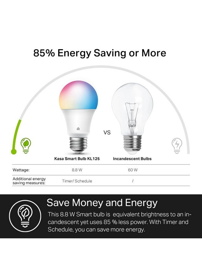 Kasa Smart New Kasa Smart Bulb, Full Color Changing Dimmable Smart WiFi Light Bulb Compatible with Alexa and Google Home, A19, 9W 800 Lumens,2.4Ghz only, No Hub Required, 1-Pack (KL125), Multicolor  - Image 3