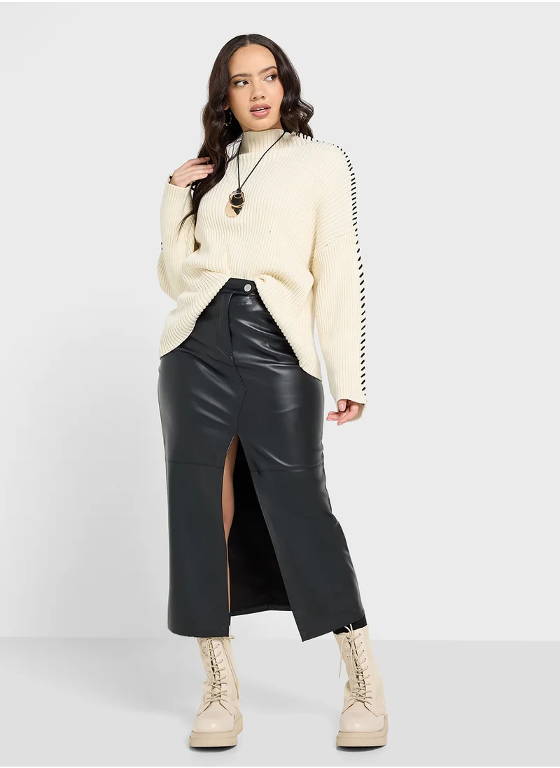 ONLY Contrast Stich High Neck Sweater
