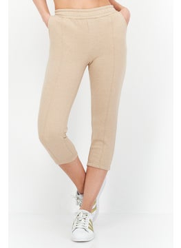 Women Pull On Fleece Plain Sweatpants, Tan