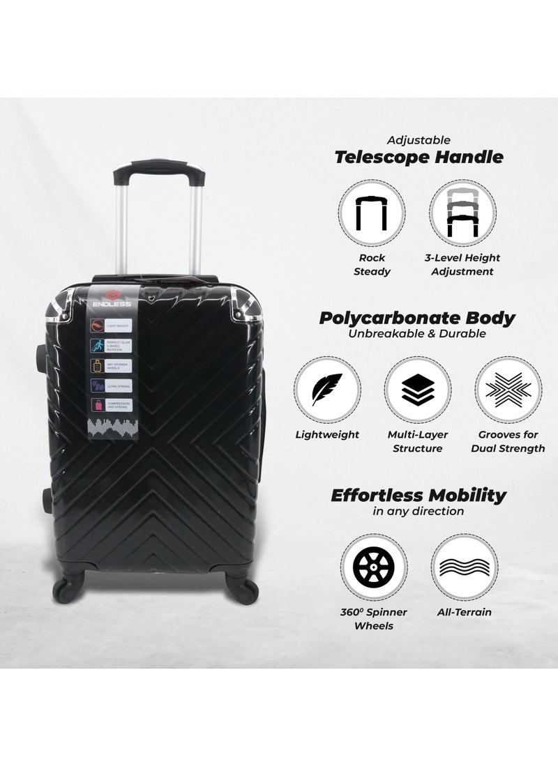 ENDLESS  Set Of 3 Polycarbonate Luggage-75cm, 65cm (Check-In) & 55cm (Cabin) Hardsided Spinner Trolley Bags With In-Built TSA Lock | Carry on Luggage  - Image 2