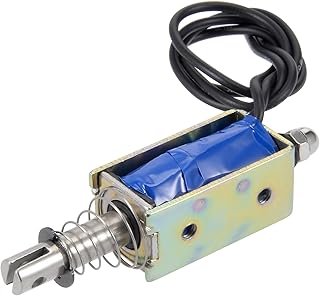 uxcell uxcell DC 12V 1A 10mm Stroke 600g Push Pull Type Open Frame Solenoid Electromagnet Black Wire Leads  - Image 1