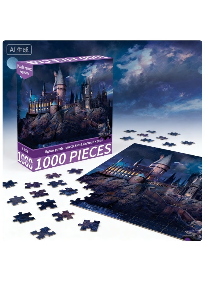 1000pcs adult cartoon puzzle, cartoon drawing challenge puzzle, suitable for family activities, game nights, gifts to relieve stress, magic academy - Image 3