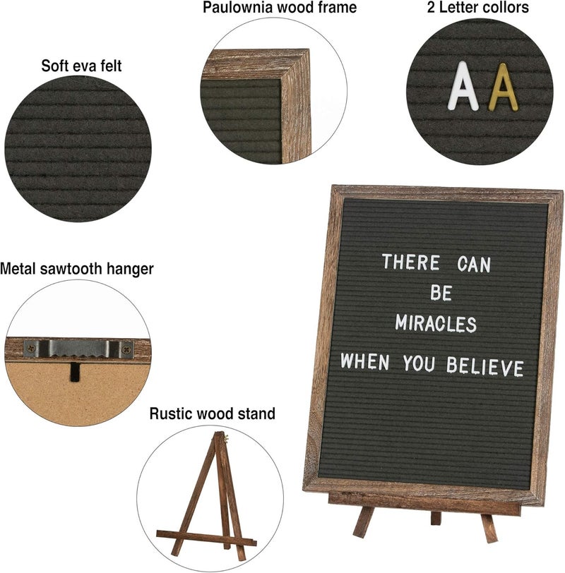 Destop Felt Letter Board with Rustic Vintage Frame and Stand 12x16 inch,Grey Changeable Letter and Message Board Includes 792 Letters, Numbers and Symbols, Hook to Hang, 2 Canvas Bags - Image 3