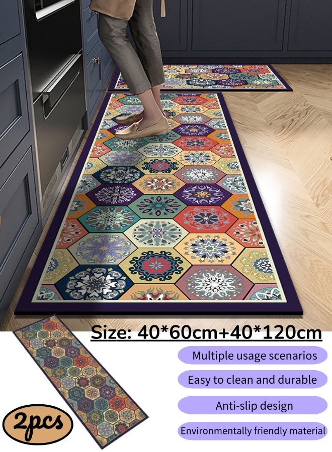 2 PCS Diatom Mud  Kitchen Rug Mat, Anti-slip and waterproof kitchen floor mats, Super Absorbent Soft Floor Carpet, Strong Quick-Drying, Easy to Clean, For Kitchen, Bath, Office, Laundry (40*60cm+40*120cm - Image 1