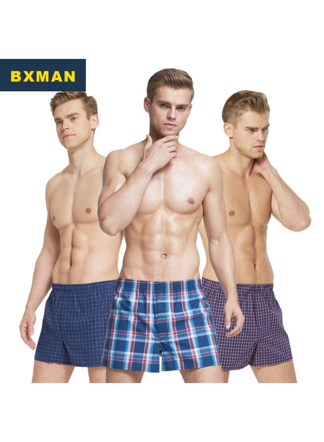 Bxman Loose-fitting Boxer Briefs For Men, Pure Cotton Woven Sleep Shorts, 3-pack Cl182029, 175l - Image 1