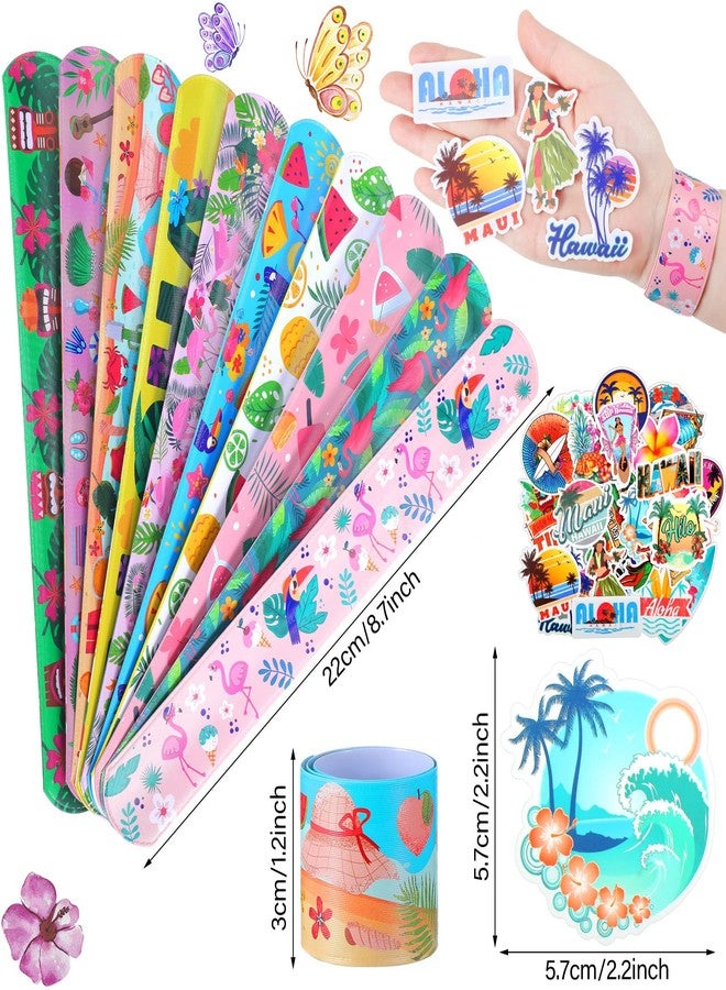 Sratte 40 Pieces Hawaiian Theme Slap Bracelets with 50 Pieces Hawaii Stickers Summer Hawaii Snap Bracelet for Adult Luau Tropical Gifts Birthday Party Favors - Image 3
