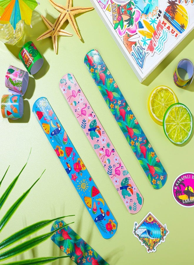Sratte 40 Pieces Hawaiian Theme Slap Bracelets with 50 Pieces Hawaii Stickers Summer Hawaii Snap Bracelet for Adult Luau Tropical Gifts Birthday Party Favors - Image 4