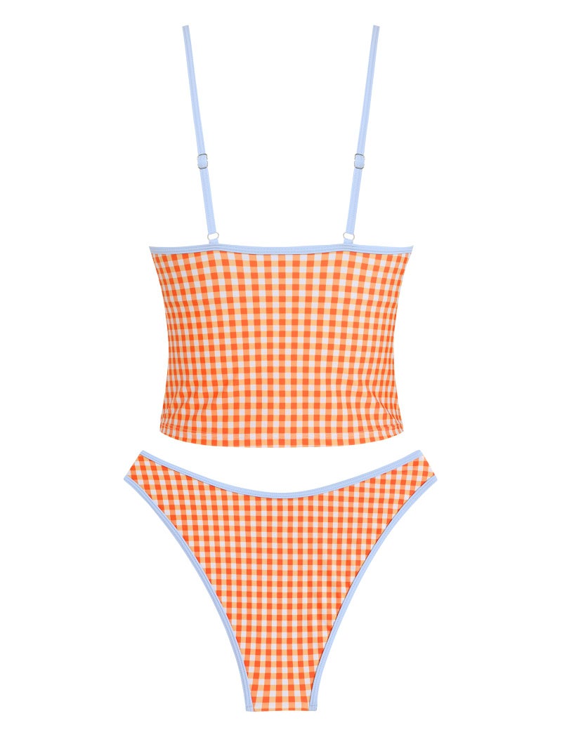 ZAFUL Swimsuits for Women's Tummy Control Tankini V Neck High Waisted Tie Bikini Set 2 Pieces Bathing Suits (2-a-Orange, M) - Image 3