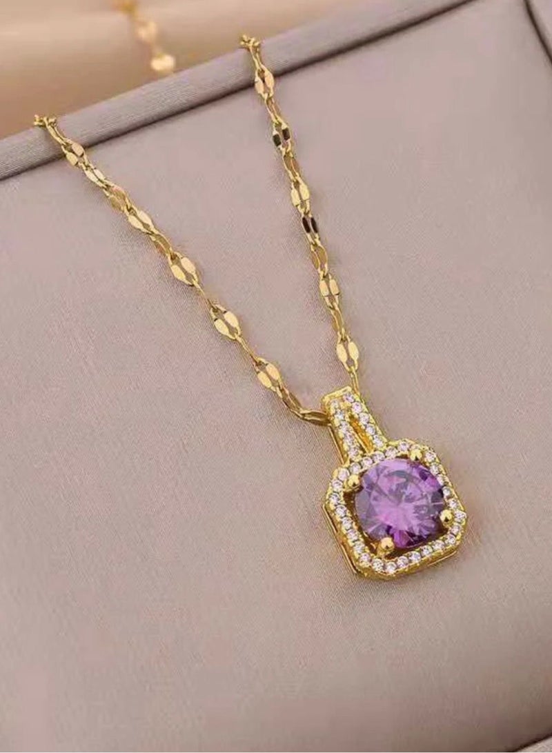 نونز أب سلسال مصنوع من الاستانلس ستيل مطلي باللون الذهبي عيار 18 ومرصع بالزركون - Image 1