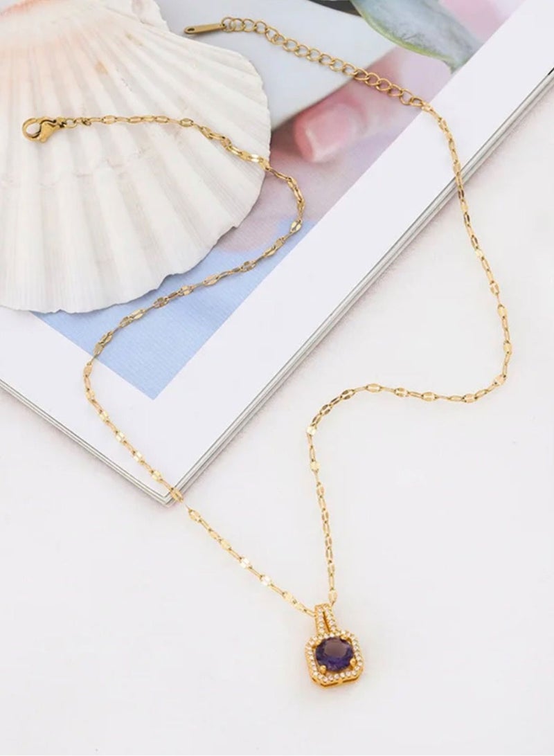 نونز أب سلسال مصنوع من الاستانلس ستيل مطلي باللون الذهبي عيار 18 ومرصع بالزركون - Image 3