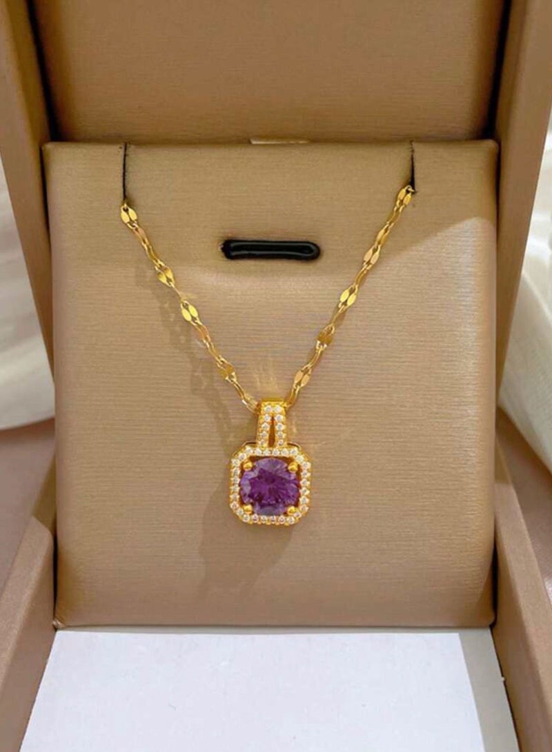 نونز أب سلسال مصنوع من الاستانلس ستيل مطلي باللون الذهبي عيار 18 ومرصع بالزركون - Image 2